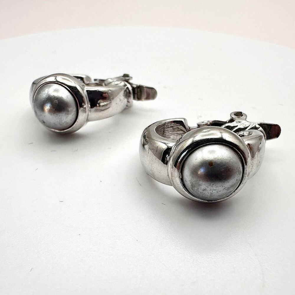 Vintage 90s Silver Tone Hoop Earrings Retro Classic Fashion Women's Jewelry